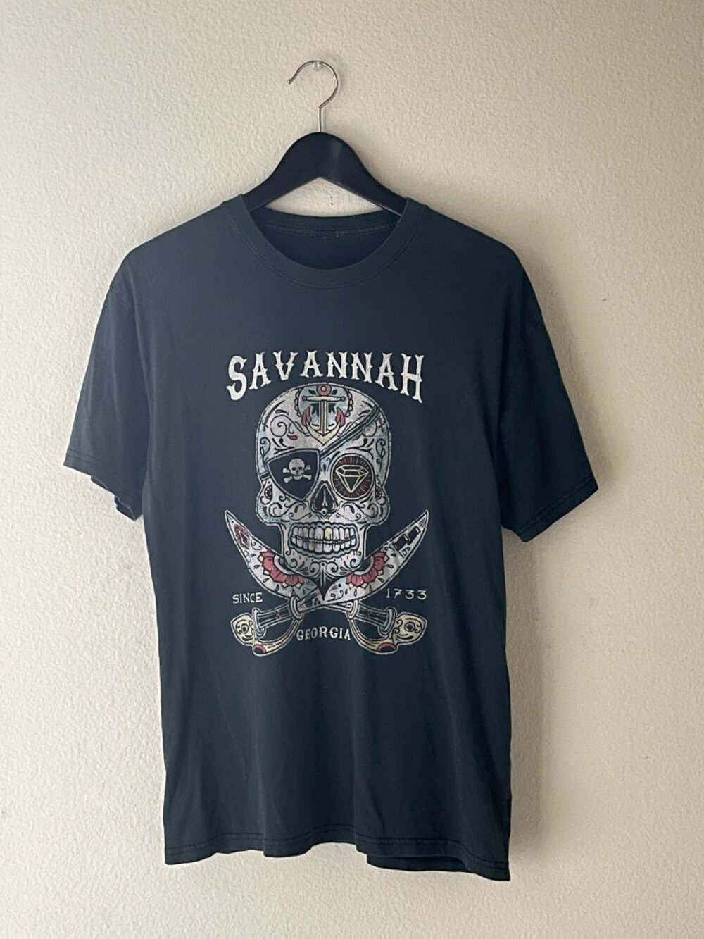 Savannah Georgia Sugar Skull Pirate Shirt Grey Unisex Adult Medium